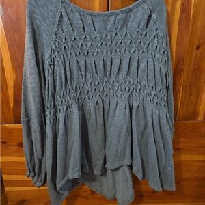 We The Free Slate Blue Textured Blouse